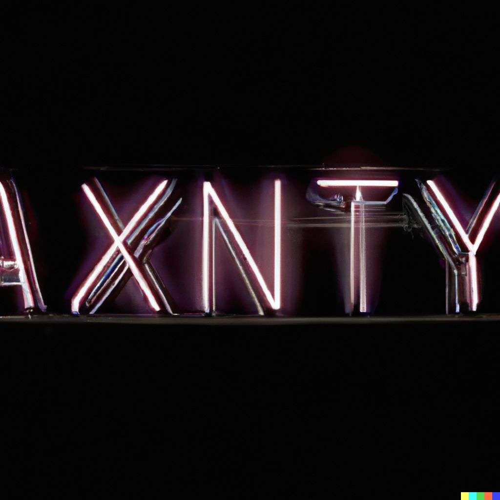 a representation of anxiety, neon sign on a black wall